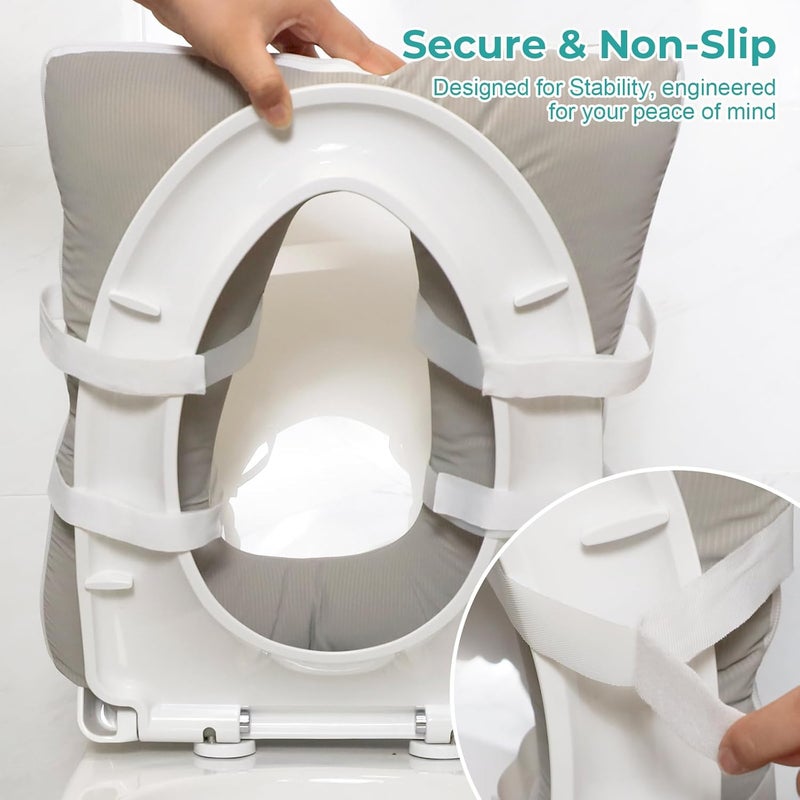 RoamReady Bedside Commode Cushion, Toilet Seat Cushion for Seniors, Washable Soft Padded Toilet Seat with Removable Fabric Cover for Pressure Relief, Wheelchair, Commode Seat with Fixing(Gray) - Image 3